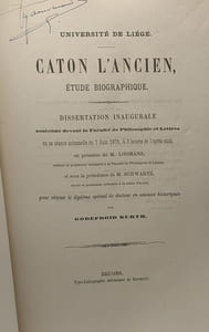 Caton l'ancien étude biographique - dissertation inaugurale - Université de Liège