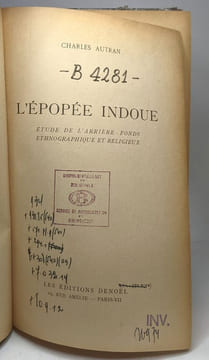 L'Epopée Indoue - Etude de l'Arrière-Fonds Ethnographique et Religieux. Autran Charles