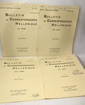Extrait du Bulletin de Correspondance Hellénique - 11 volumes: XCII 1968 (I)+ XCIII 1969 (II)+ XCIV 1970 (II) + C1976 (I) +CI 1977 (I) + CII 1978 (I) ...