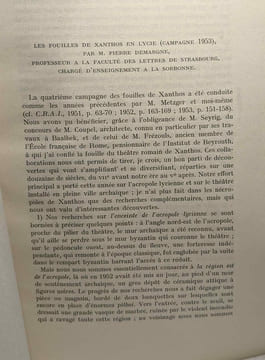 Les fouilles de Xanthos en Lycie - campagne 1950; 1951; 1952; 1953;1955 - compte rendu de l'académie des transcription. Demargne Pierre