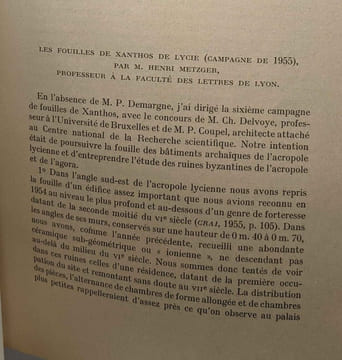 Les fouilles de Xanthos en Lycie - campagne 1950; 1951; 1952; 1953;1955 - compte rendu de l'académie des transcription. Demargne Pierre