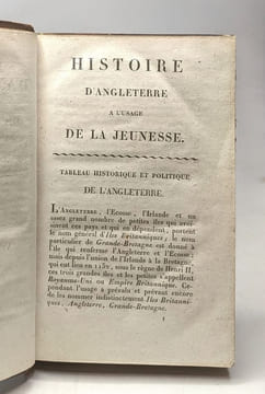 Histoire d'Angleterre à l'usage de la jeunesse depuis l'invasion de Jules-César dans cette île jusqu'au 1er Janvier 1823 - TOME PREMIER --- seconde ...