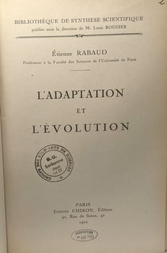 L'adaptation et l'évolution / bibliothèque de synthèse scientifique. Rabaud Étienne