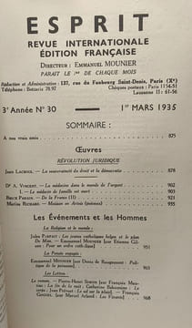 Esprit - revue internationale édition française - 3e Année tirage spécial - 6 numéro: 26-27-28-29-30-31 entre 1934 et 1935. Collectif