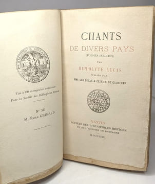 Chants de divers pays (poésies inédites) - tiré à 400 exemplaires (N°335). Hippolyte Lucas