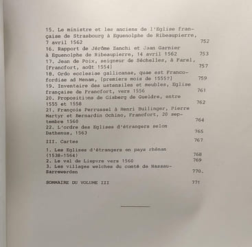 Les églises d'étrangers en pays Rhénan (1539-1564) - VOLUME 1 2 et 3 --- dissertation présentée pour l'obention du titre de docteur en philosophie et ...
