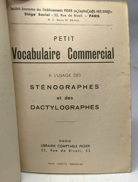 Petit vocabulaire commercial à l'usage des sténographes et des dactylographes. Collectif