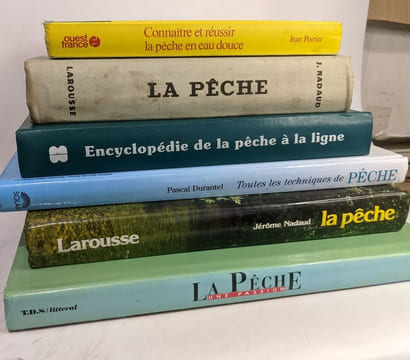 6 livres sur la pêche: La pêche (larousse) + La pêche (Nadaud) + Connaître et réussir la pêche en eau douce + La pêche une passion + Encyclopédie de ...