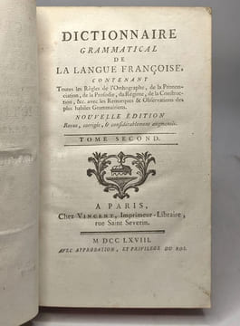 Dictionnaire grammatical de la langue françoise - TOME SECOND - nouvelle édition. Collectif