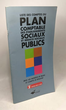 Liste des comptes du plan comptable des établissements sociaux et médico-sociaux publics. Instruction comptable M22 2ème édition 2002. Collectif