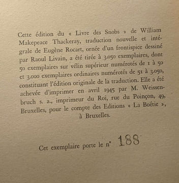 Le livre des snobs. Thackeray W.M