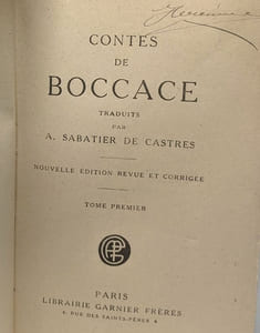 Contes de boccace tome premier traduits par A. Sabatier de Castres