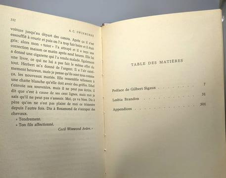 Lesbia brandon - préface de Gilbert Sigaux. swinburne
