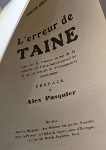L'erreur de Taine - Essai sur le principe moteur de la mémoire sur l'accélération perceptive et sur les possibilités d'exhaussement mnémonique
