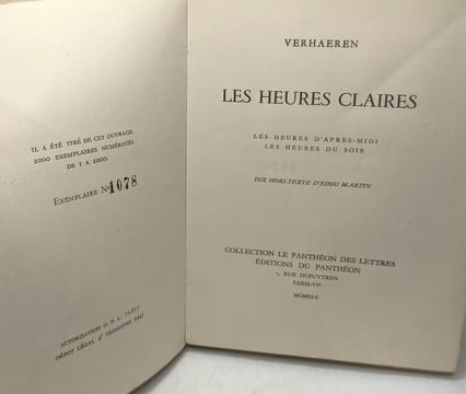 Les heures claires Les heures d'après-midi Les heures du soir - 10 hors-texte d'Edou Martin. Verhaeren