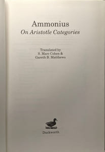 Ammonius: On Aristotle Categories (Ancient Commentators on Aristotle)
