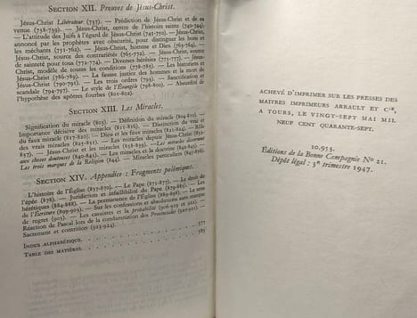 Pensées précédées des principaux Opuscules - édition 1947. Pascal Blaise