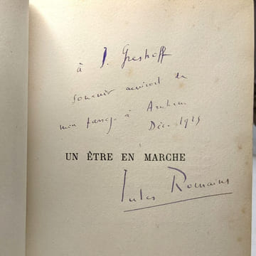 Un être en marche - Poème --- avec dédicace de l'auteur. Jules Romains