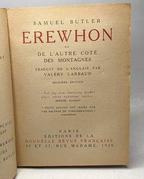 Erewhon ou de l'autre côté des montagnes - 2e éd. trad. par Valéry Larbaud. Samuel Butler