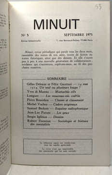Minuit n°5 septembre 1973. DELEUZE (Gilles). GUATTARI (Félix). DI MANNO (Yves). BOURDIEU (Pierre). BECKETT (Samuel). PARANT (Jean-Luc). IGLESIAS ...