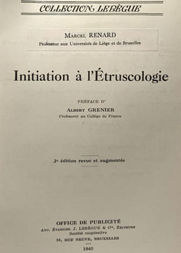 Initiation à l'étruscologie. Marcel Renard