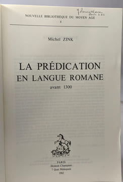 La prédication en langue romane avant 1300 / Nouvelle bibliothèque du Moyen Age 4. Zink Michel