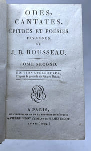 Odes cantates épîtres et poésies diverses de1799 odes cantates épîtres et poésies diverses de J.J. Rousseau tome second - TOME SECOND