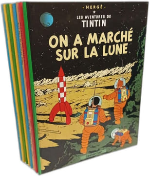 8 albums: On a marché sur la Lune; Le crabe aux pinces d'or; Tintin au pays de l'Or Noir; Les cigares du pharaon; Le trésor de Rackham le rouge; le ...