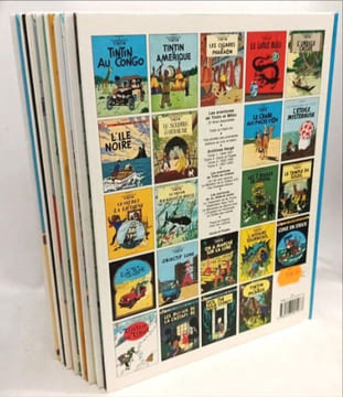 8 albums: On a marché sur la Lune; Le crabe aux pinces d'or; Tintin au pays de l'Or Noir; Les cigares du pharaon; Le trésor de Rackham le rouge; le ...