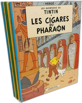 8 albums: On a marché sur la Lune; Le crabe aux pinces d'or; Tintin au pays de l'Or Noir; Les cigares du pharaon; Le trésor de Rackham le rouge; le ...