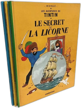 8 albums: On a marché sur la Lune; Le crabe aux pinces d'or; Tintin au pays de l'Or Noir; Les cigares du pharaon; Le trésor de Rackham le rouge; le ...