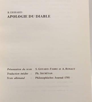 Apologie du diable 1795. Erhard Benjamin