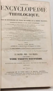 Première encyclopédie théologique ou première série de dictionnaires sur toutes les parties de la science religieuse - TOME 39mù
