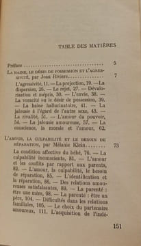 L'amour et la haine : le besoin de réparation. Mélanie Klein Joan Rivière
