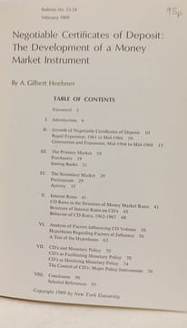 Negotiable Certificates of Deposit: The Development of a Money Market Instrument - The bulletin n°53-54 february 1969. A. Gilbert Heebner