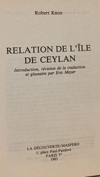Relation de l'île de Ceylan. Robert Knox