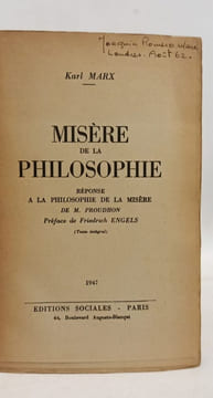 Misere de la philosophie. Karl Marx
