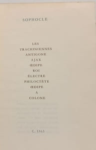 Les Trachiniennes Antigone Ajax Œdipe roi Électre Philoctète Œdipe à Colone / Les portiques