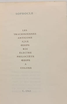 Les Trachiniennes Antigone Ajax Œdipe roi Électre Philoctète Œdipe à Colone / Les portiques. Sophocle