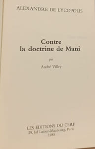 Contre la doctrine de Mani