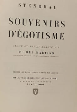 Souvenirs d'Égotisme - Ornes de Bois Graves. Stendhal