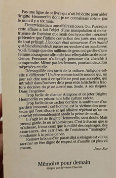 Une avocate en prison - Pour Brigitte Hemmerlin (Collection "Mémoire pour demain"). Jean Sur