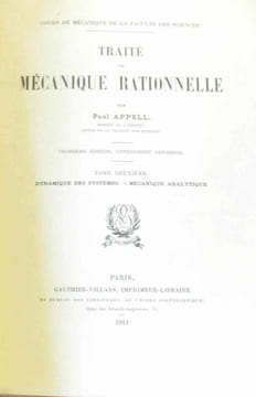 Traité de mécanique rationnelle tome deuxième Dynamique des systèmes - mécanique analytique. Appell