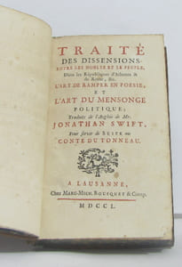 Le conte du tonneau tome troisième Traité des dissensions entre les nobles et le peuple dans les républiques d'athènes & de rome etc l'art de ramper en poésie et l'art du mensonge politique traduits de l'anglais de Mr jonathan swift