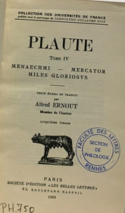 Plaute Tome IV - menaechmi mercator miles gloriosus - Texte établi et traduit par Alfred Ernout