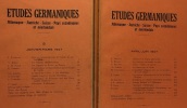 Etudes germaniques Allemagne Autriche Suisse Pays scandinaves et Néerlandais - n°1-2-3-4 1946 + n°1-2-3-4 1947 (n°1-2-3-4-5-6-7-8). Collectif