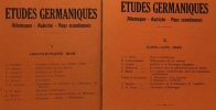 Etudes germaniques Allemagne Autriche Suisse Pays scandinaves et Néerlandais - n°1-2-3-4 1946 + n°1-2-3-4 1947 (n°1-2-3-4-5-6-7-8). Collectif