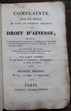 Complainte sur la mort de haut et puissant seigneur le droit daînesse, déconfit au Luxembourg, Faubourg-S.-Germain, et enterré dans toute la France, ...