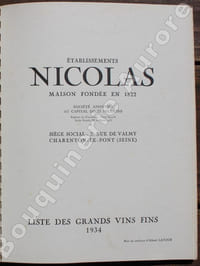 Liste des Grands Vins fins NICOLAS 1934.