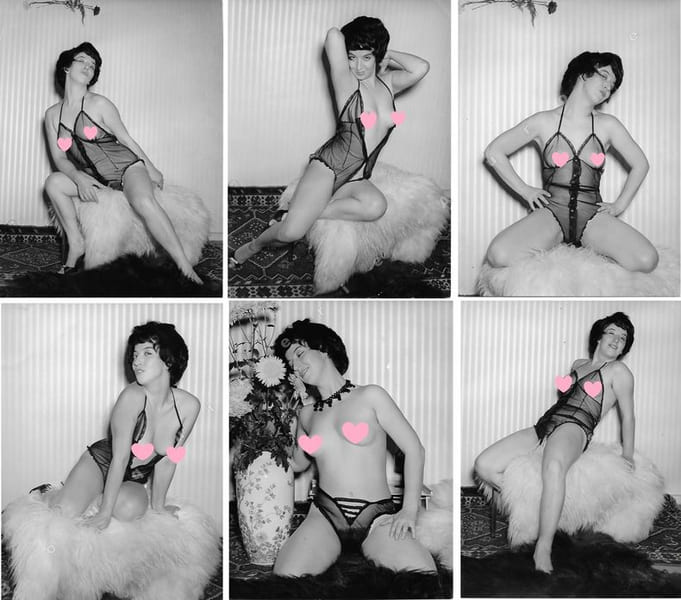 Strip tease d'une espi&egrave;gle brune.19 Photographies originales en tirage argentique.. Fonds de la c&eacute;l&egrave;bre revue de Charme "Paris-Hollywood" - ANONYME.